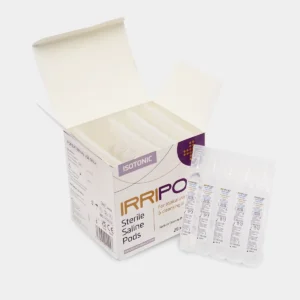 Irripod box and plastic ampules of the saline wash